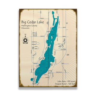 Big Cedar Lake, Wisconsin - Wood & Metal Wall Art Wood & Metal Signs Lake Art