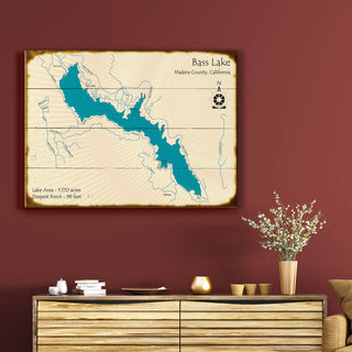 Bass Lake, California - Wood & Metal Wall Art Wood & Metal Signs Lake Art