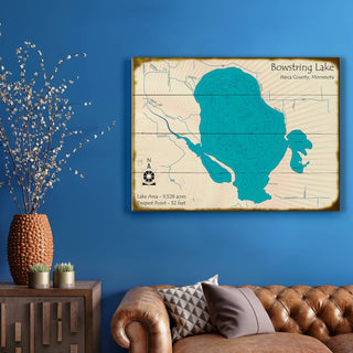 Bowstring Lake, Minnesota - Wood & Metal Wall Art Wood & Metal Signs Lake Art