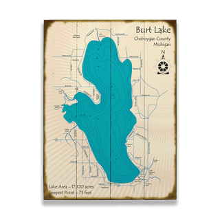 Burt Lake, Michigan - Wood & Metal Wall Art Wood & Metal Signs Lake Art