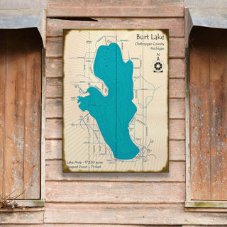 Burt Lake, Michigan - Wood & Metal Wall Art Wood & Metal Signs Lake Art