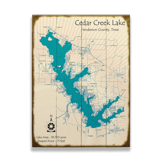 Cedar Creek Lake, Texas - Wood & Metal Wall Art Wood & Metal Signs Lake Art