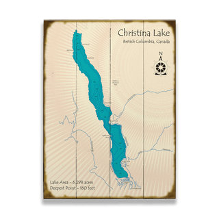 Christina Lake, British Columbia - Wood & Metal Wall Art Wood & Metal Signs Lake Art