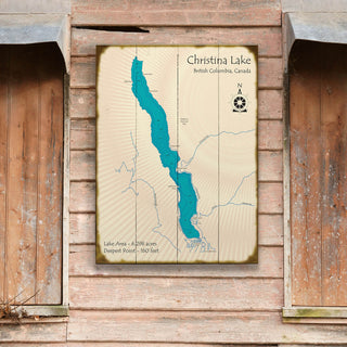 Christina Lake, British Columbia - Wood & Metal Wall Art Wood & Metal Signs Lake Art