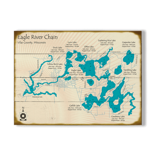 Eagle River Chain, Wisconsin - Wood & Metal Wall Art Wood & Metal Signs Lake Art