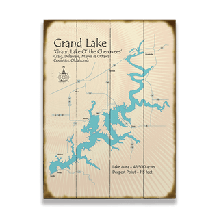 Grand Lake of the Cherokees, Oklahoma - Wood & Metal Wall Art Wood & Metal Signs Lake Art