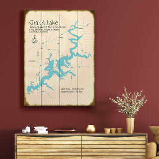 Grand Lake of the Cherokees, Oklahoma - Wood & Metal Wall Art Wood & Metal Signs Lake Art