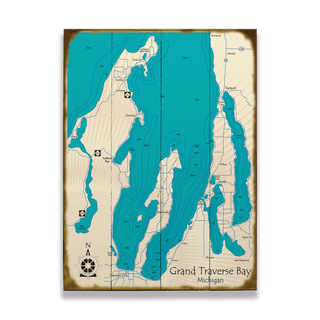 Grand Traverse Bay, Michigan - Wood & Metal Wall Art Wood & Metal Signs Lake Art