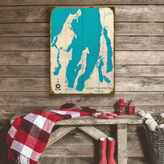 Grand Traverse Bay, Michigan - Wood & Metal Wall Art Wood & Metal Signs Lake Art