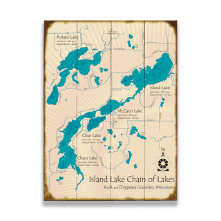 Island Lake Chain of Lakes, Wisconsin - Wood & Metal Wall Art Wood & Metal Signs Lake Art