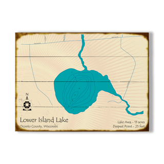 Lower Island Lake, Wisconsin - Wood & Metal Wall Art Wood & Metal Signs Lake Art