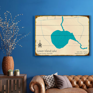 Lower Island Lake, Wisconsin - Wood & Metal Wall Art Wood & Metal Signs Lake Art