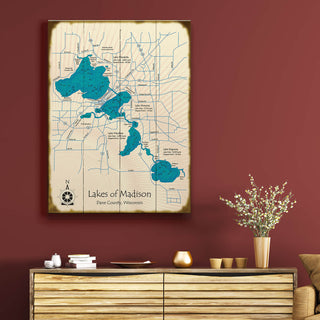 Lakes of Madison, Wisconsin - Wood & Metal Wall Art Wood & Metal Signs Lake Art