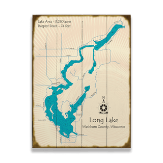 Long Lake, Waushburn County, Wisconsin - Wood & Metal Wall Art Wood & Metal Signs Lake Art