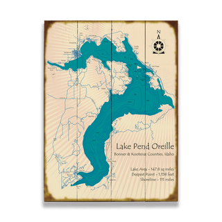 Lake Pend Oreille, Idaho - Wood & Metal Wall Art Wood & Metal Signs Lake Art