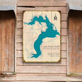 Lake Pend Oreille, Idaho - Wood & Metal Wall Art Wood & Metal Signs Lake Art