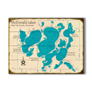 McDonald Lakes, Minnesota - Wood & Metal Wall Art Wood & Metal Wall Art Lake Art Wood 23" x 17"