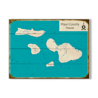 The Islands of Maui County, Hawaii - Wood & Metal Wall Art Wood & Metal Signs Lake Art