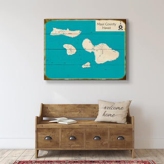 The Islands of Maui County, Hawaii - Wood & Metal Wall Art Wood & Metal Signs Lake Art