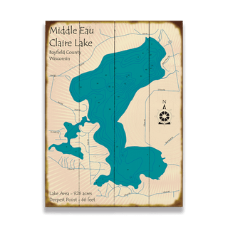 Middle Eau Claire Lake, Wisconsin - Wood & Metal Wall Art Wood & Metal Signs Lake Art