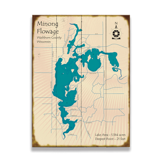 Minong Flowage, Wisconsin - Wood & Metal Wall Art Wood & Metal Signs Lake Art