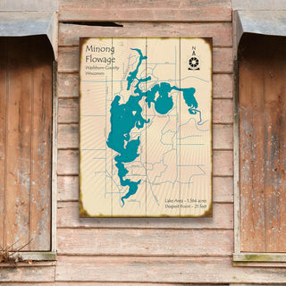 Minong Flowage, Wisconsin - Wood & Metal Wall Art Wood & Metal Signs Lake Art