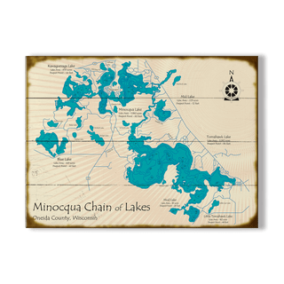 Minocqua Chain of Lakes, Wisconsin - Wood & Metal Wall Art Wood & Metal Signs Lake Art