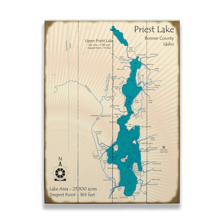 Priest Lake, Idaho - Wood & Metal Wall Art Wood & Metal Signs Lake Art