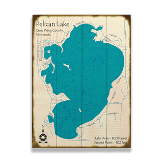 Pelican Lake, Crow Wing Minnesota - Wood & Metal Wall Art Wood & Metal Signs Lake Art