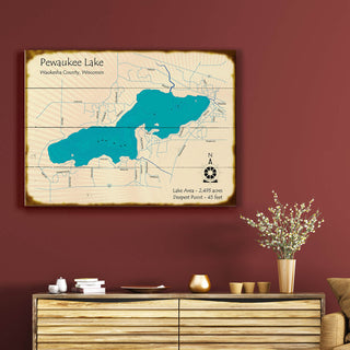 Pewaukee Lake, Wisconsin - Wood & Metal Wall Art Wood & Metal Signs Lake Art