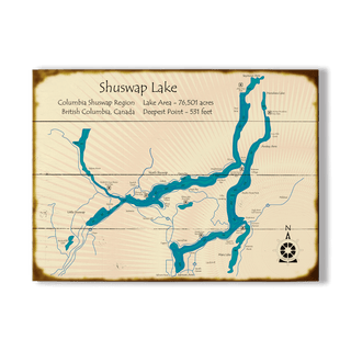 Shuswap Lake, British Columbia - Wood & Metal Wall Art Wood & Metal Signs Lake Art