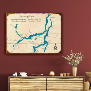 Shuswap Lake, British Columbia - Wood & Metal Wall Art Wood & Metal Signs Lake Art