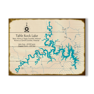 Table Rock Lake, Missouri/Arkansas - Wood & Metal Wall Art Wood & Metal Signs Lake Art
