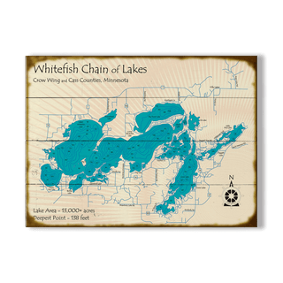 Whitefish Chain of Lakes, Minnesota - Wood & Metal Wall Art Wood & Metal Signs Lake Art