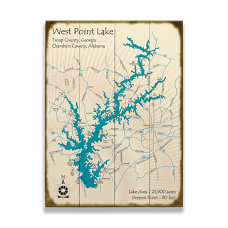 West Point Lake, Georgia/Alabama - Wood & Metal Wall Art Wood & Metal Signs Lake Art