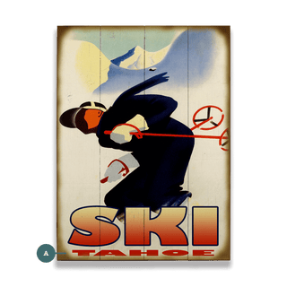 Downhill Rush Graphic Skier - Wood & Metal Wall Art Wood & Metal Wall Art Meissenburg Designs Wood 17" x 23"