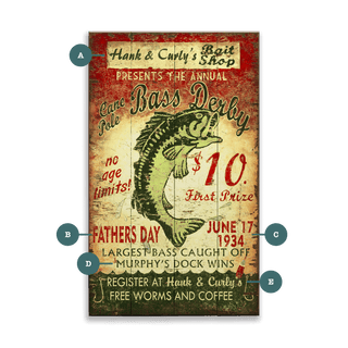 Cane Pole Bass Derby - Wood & Metal Wall Art Wood & Metal Signs Out West Design