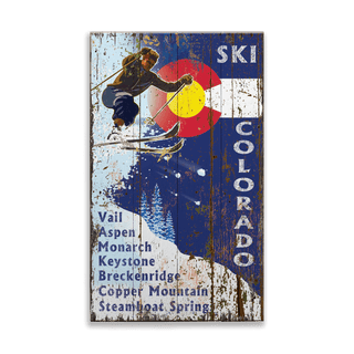 Ski Colorado with State Logo - Wood & Metal Wall Art Wood & Metal Wall Art Out West Design