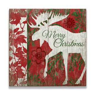 Merry Christmas Moose - Wood Plank Wall Art Wood & Metal Signs Suzanne Nicoll