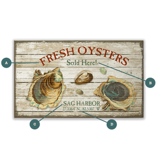 Fresh Oysters Latitude - Wood Plank Wall Art Wood & Metal Signs Suzanne Nicoll