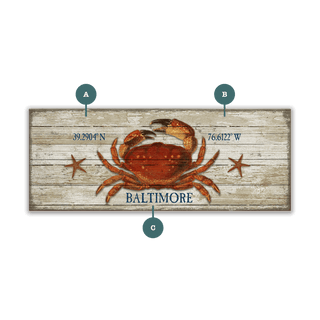 Dungeness Crab Latitude - Wood & Metal Wall Art Wood & Metal Signs Suzanne Nicoll