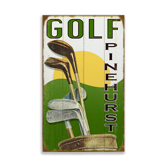 Golf Course Sign with Golf Clubs